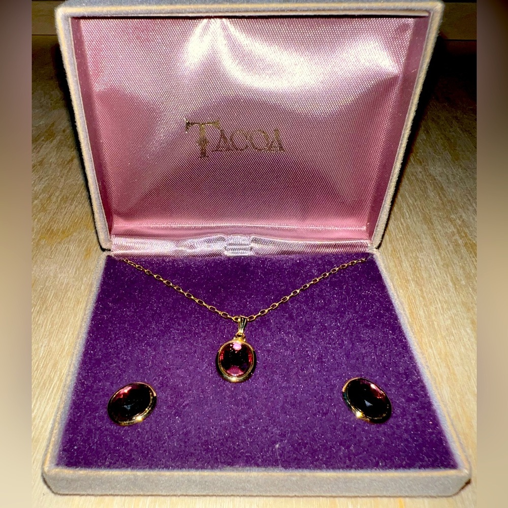 Vintage Tacoa Gold and Purple Necklace and Earring Set